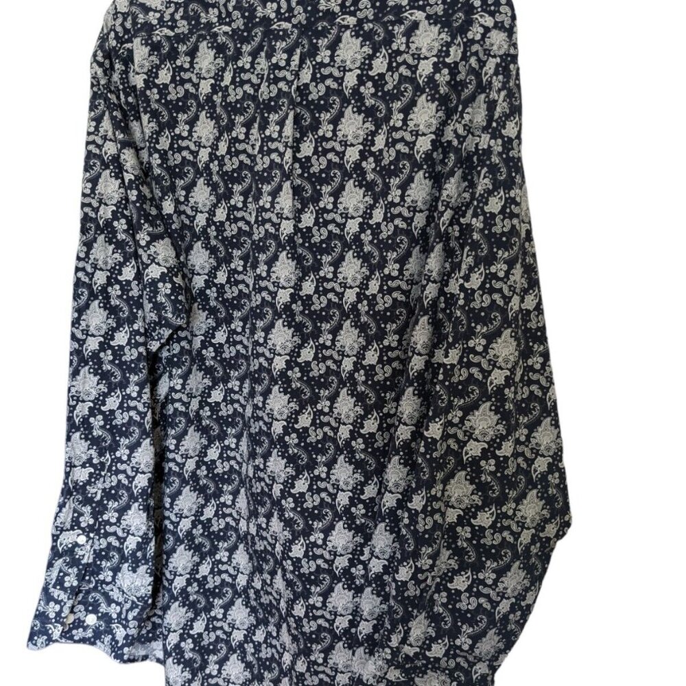Rountree And Yorke Mens Size XL Navy Blue Gray White Paisley Long Sleeve Shirt